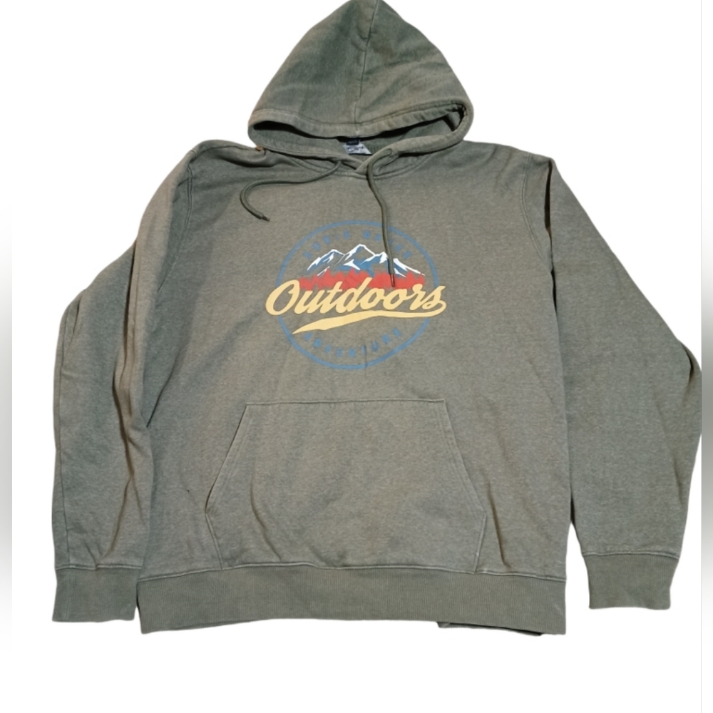 Eddie Bauer Olive Green 'Outdoors' Hooded Sweatshirt